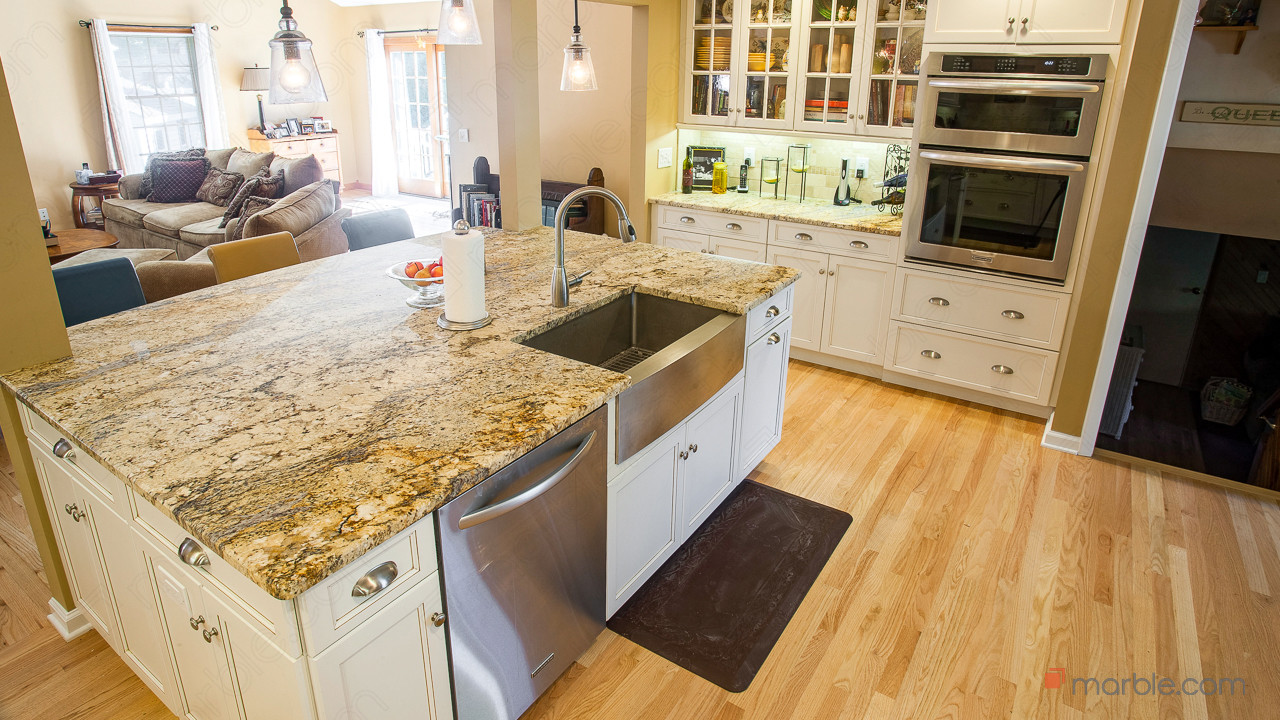 Yellow River Granite Kitchen Countertops with a Large Island | Marble.com