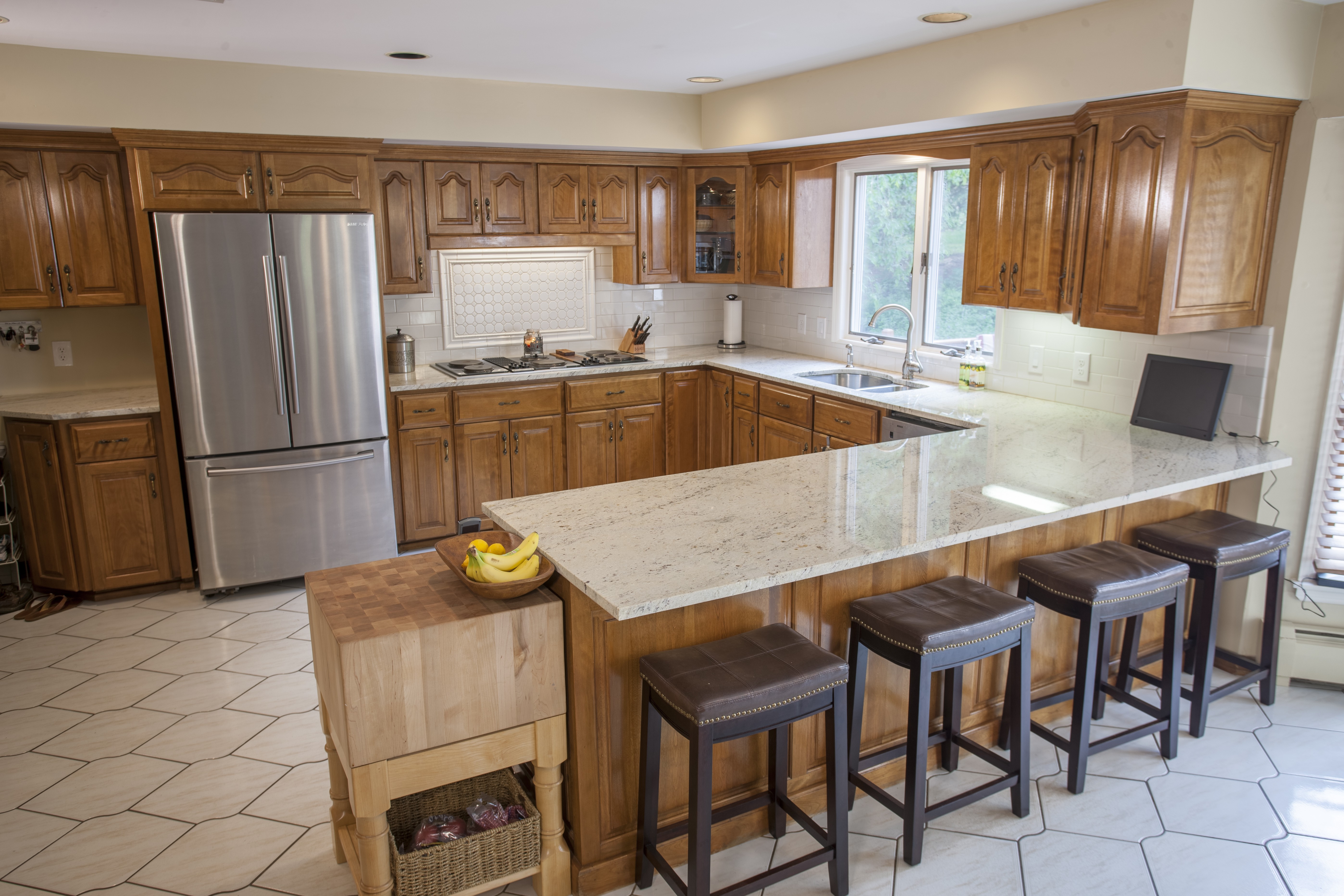 kitchen with light colored granite