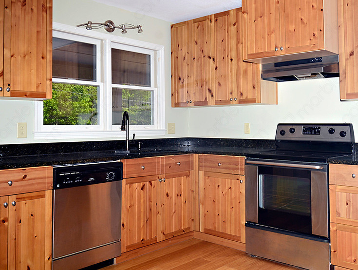 Knotty Pine Cabinets, Pine Kitchen Cabinets With Black Countertops