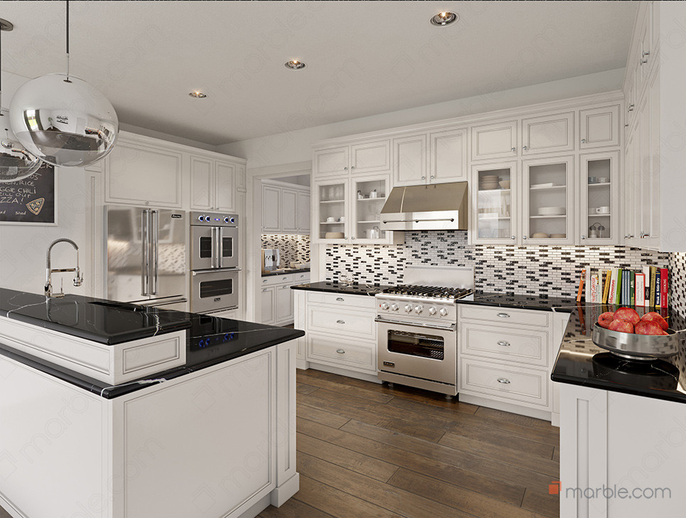 White Kitchen With Black Granite Flash, White Kitchen With Black Granite Countertops