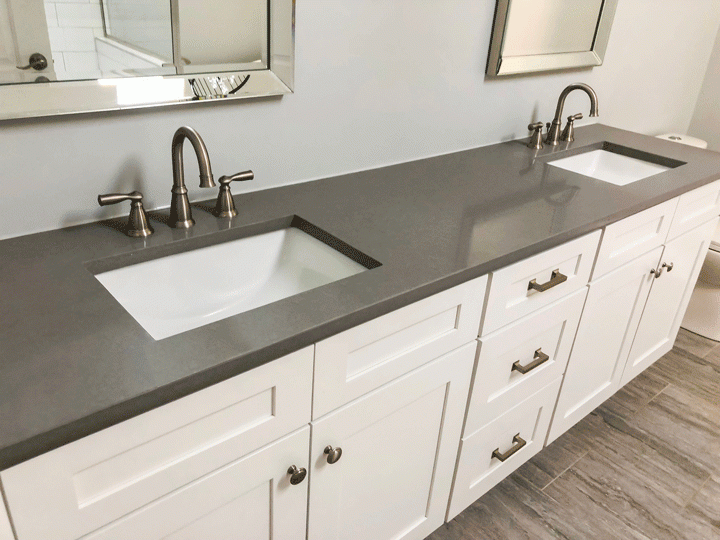 quartz bathroom countertop with sink