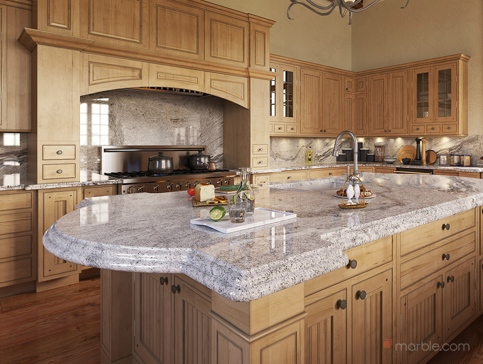 distinctive shine of the granite kitchen countertop