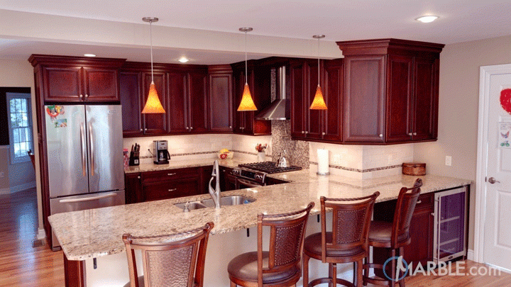 Top 5 Granite Countertops With Cherry, Dark Cherry Kitchen Cabinets With Granite Countertops