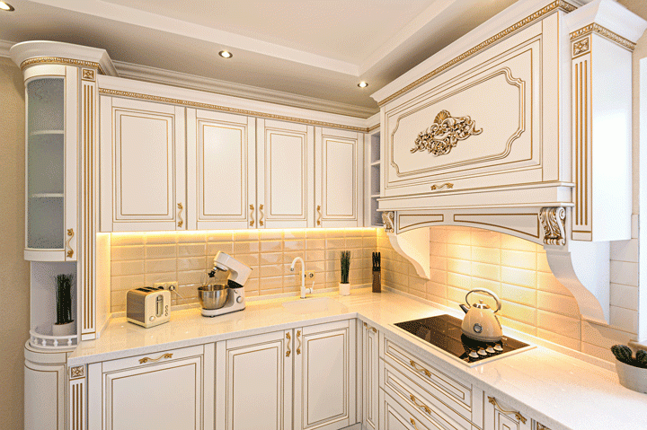 kitchens with white cabinets and backsplashes