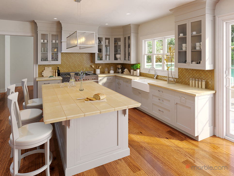 White kitchen with ceramic tile countertop