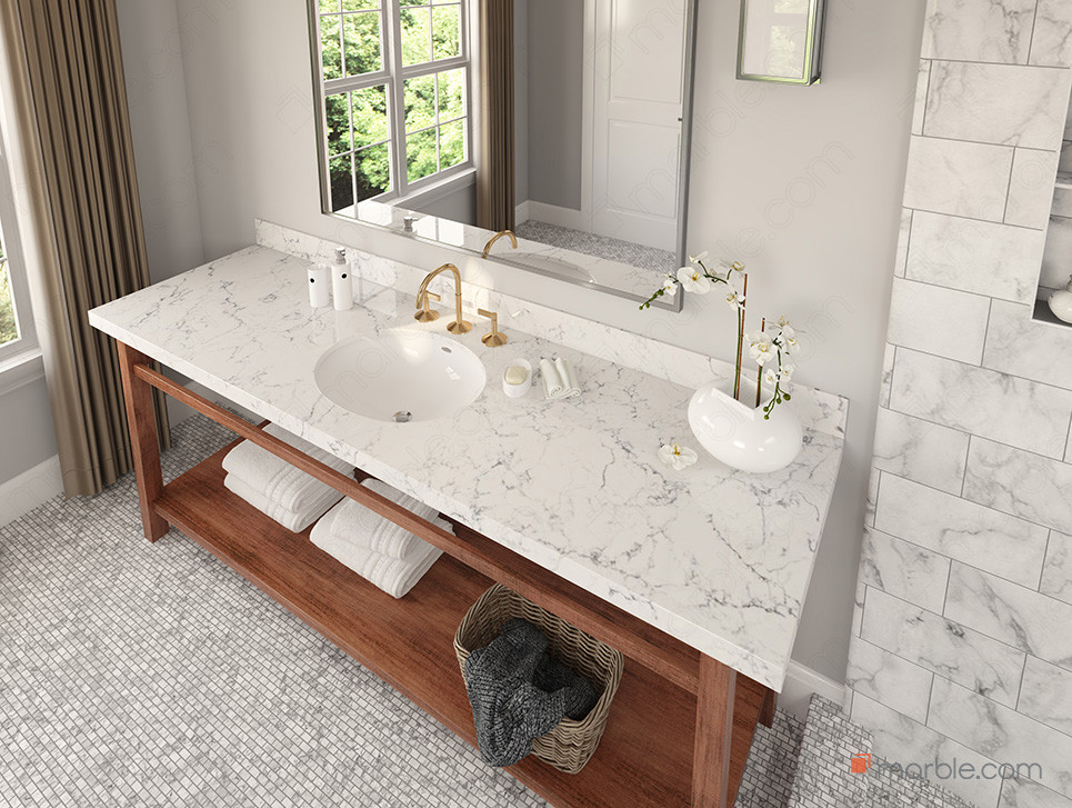 bathroom quartz countertop with intergrated sink