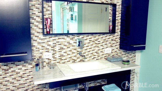 Classic White Quartzite Countertops in a Modern Bathroom