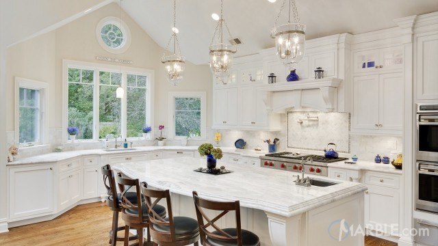Classic White Quartzite Countertop In A Beautiful Dream Kitchen