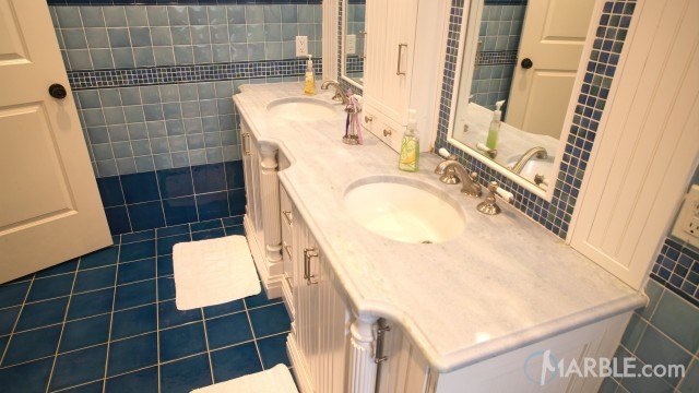 Classic White Quartzite Countertop In A Children\'s Bathroom