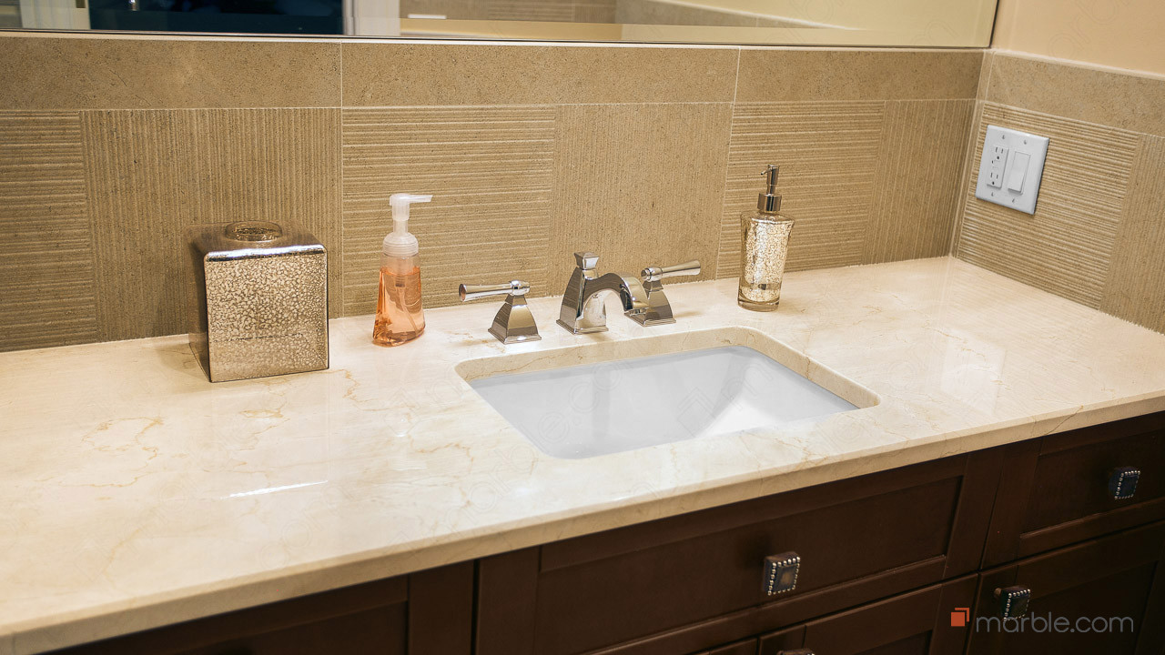 Crema Marfil Marble Countertop In A Classic Bathroom | Marble.com
