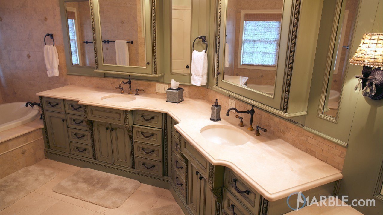 Crema Marfil Marble Master Bathroom Countertop