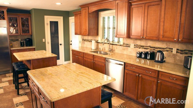 Ivory Gold Kitchen Countertop With Dual Islands