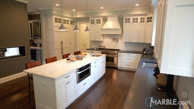 Super White Quartzite Kitchen Island