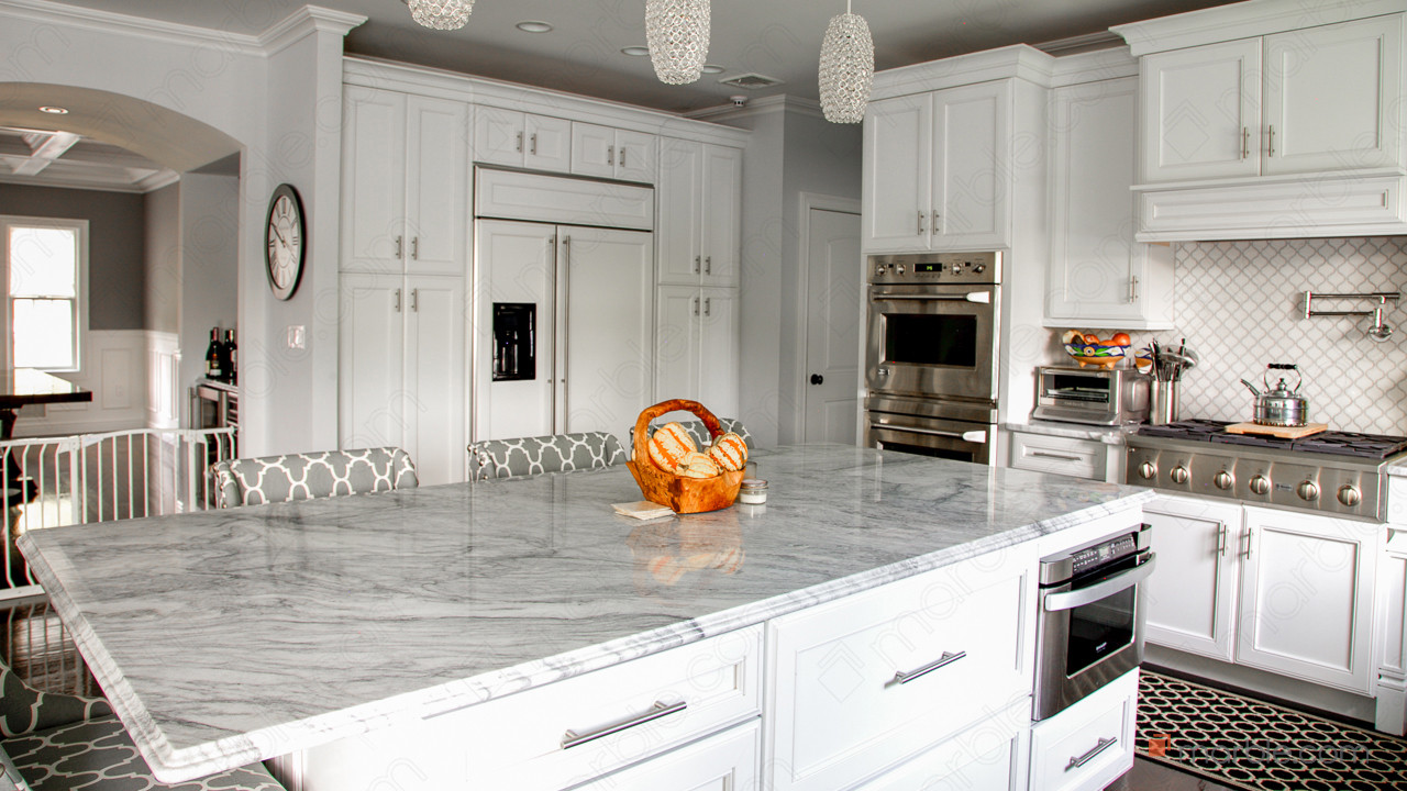 Super White Quartzite Countertops In An Elegant Kitchen | Marble.com