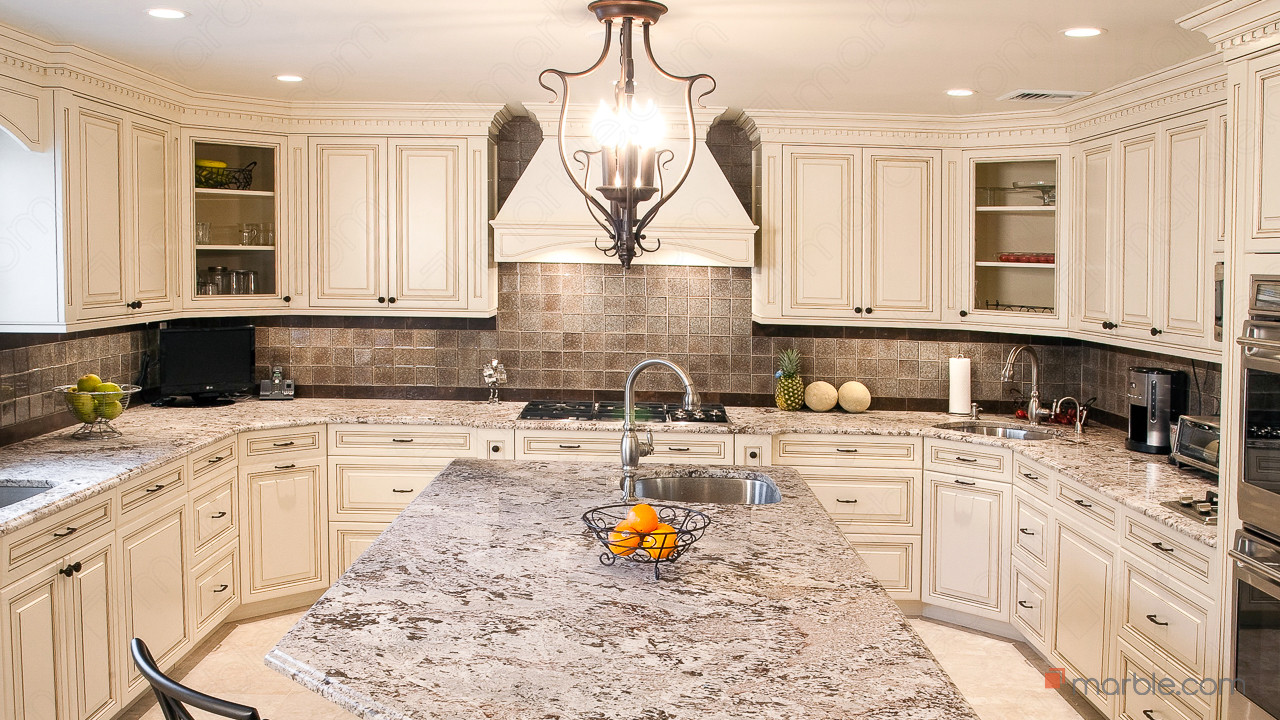 Bianco Antico Granite Kitchen With A Large Island | Marble.com