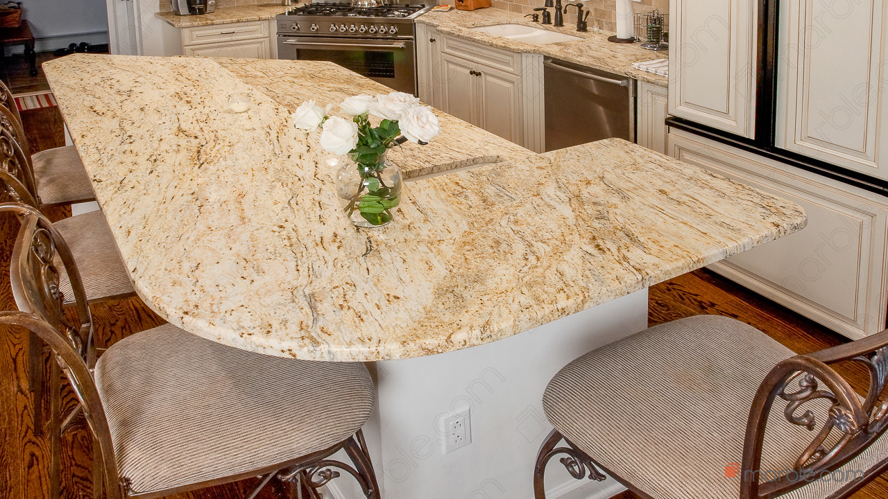Colonial Gold Granite Kitchen With Multi Layer Island | Marble.com