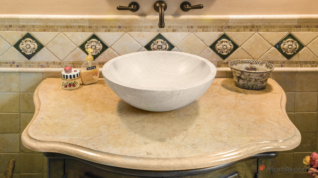 Crema Marfil Marble Bathroom Vanity With Custom Sink | Marble.com