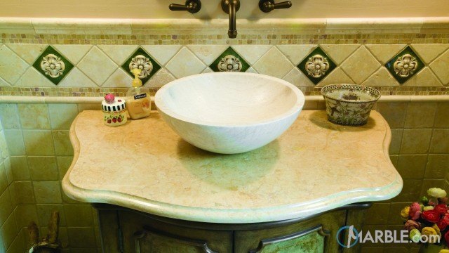 Crema Marfil Marble Bathroom Vanity With Custom Sink