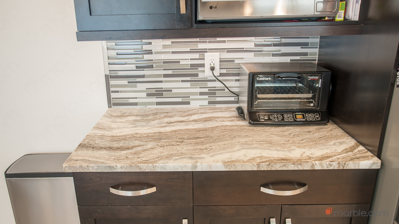 Fantasy Brown Quartzite Kitchen Counter With Dark Cabinets | Marble.com