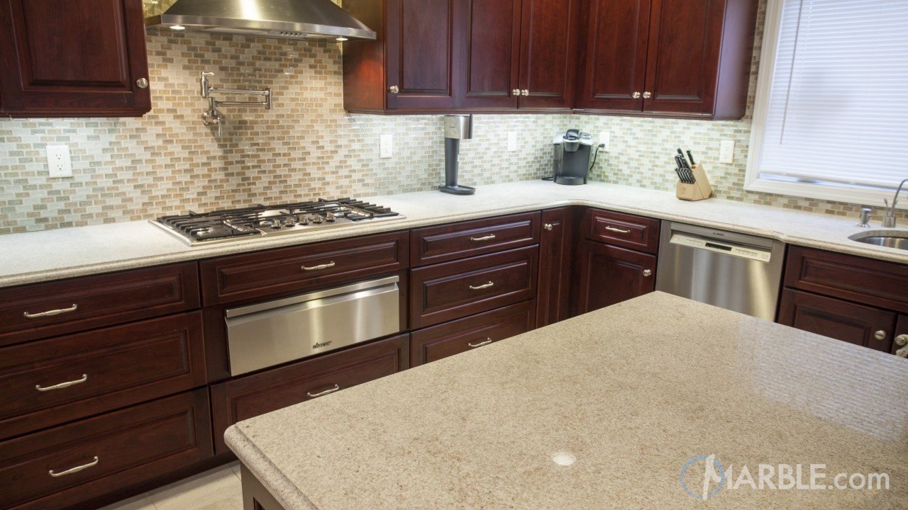 Itaunas White Granite Kitchen Countertop with Ogee Edge | Marble.com