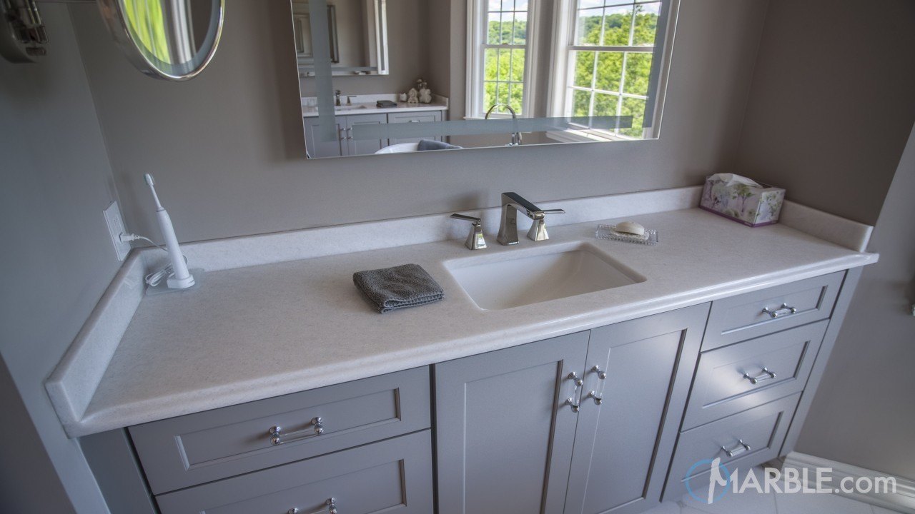 Classic white quartzite bathroom vanity