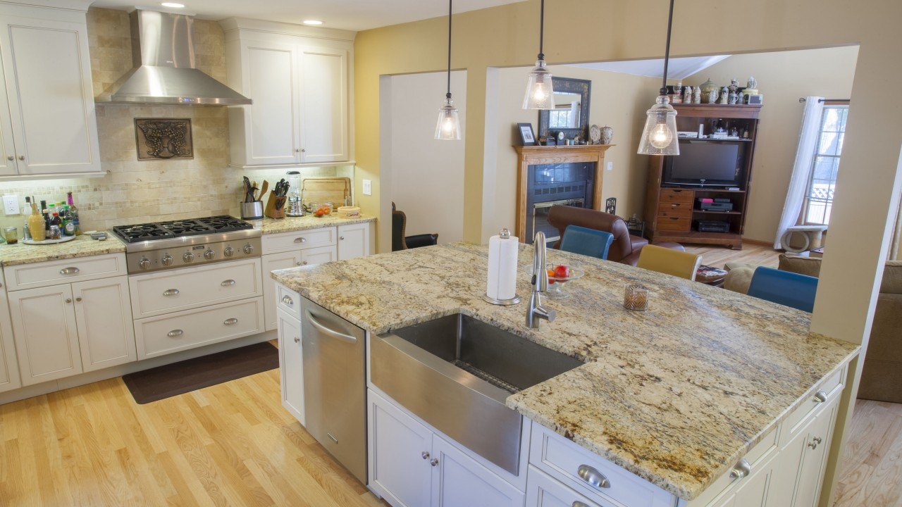 Yellow River Granite Kitchen Countertops With A Large Island