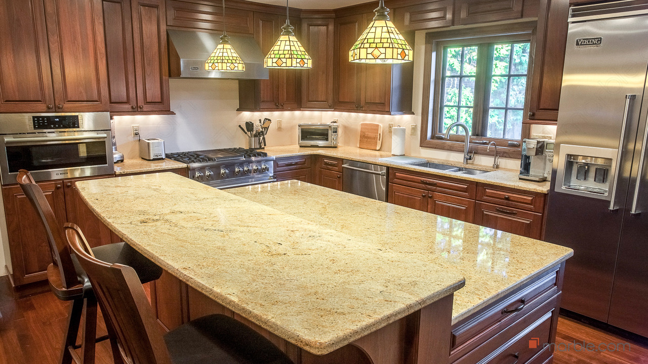 Madura Gold Granite Kitchen Countertop & Two Tier Island | Marble.com