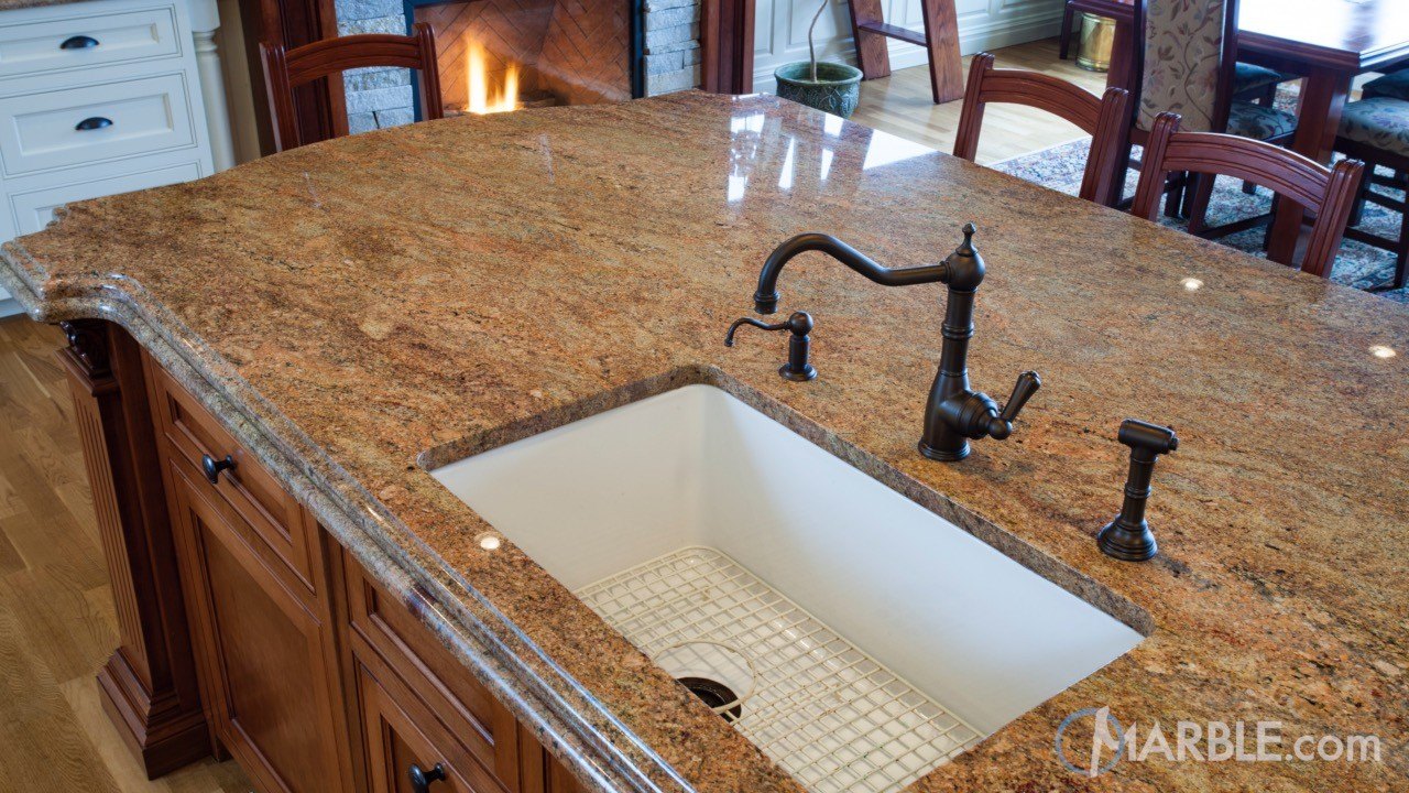 Madura Gold Granite Countertops With Oak Cabinets Marble Com