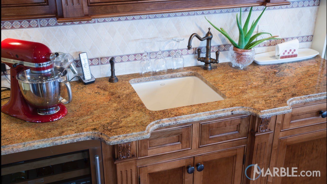 Madura Gold Granite Countertops With Oak Cabinets Marble Com