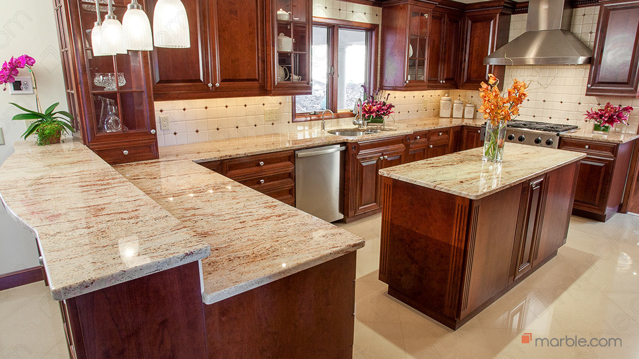 Ivory Brown Kitchen Granite Counters | Marble.com