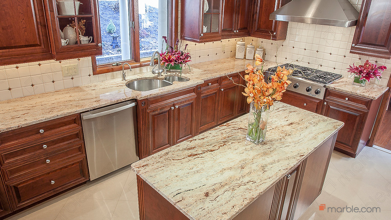 Ivory Brown Kitchen Granite Counters | Marble.com