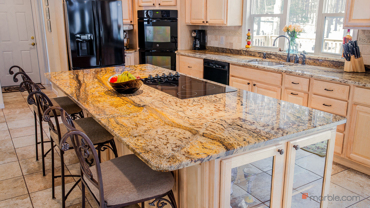 Atlantis Granite Kitchen Countertops with a Large Island  | Marble.com