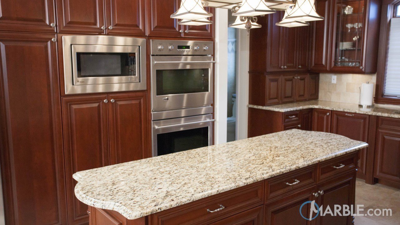 Santa Cecilia Granite Kitchen With Cherry Cabinets Marble Com