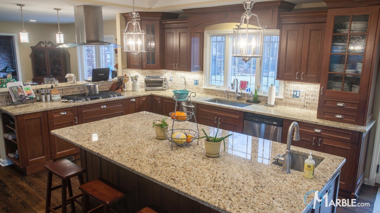 Santa Cecilia Granite Countertops In A Large Kitchen Marble Com