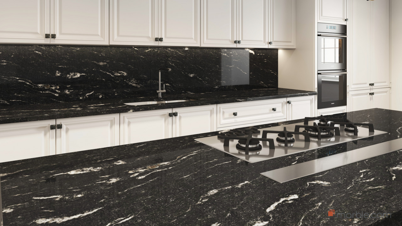 Cosmic Black Granite Kitchen Countertops | Marble.com