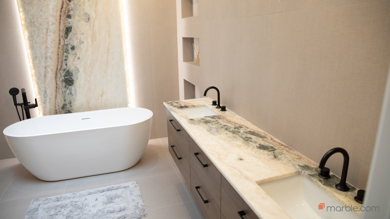 Airis Luxurious Bathroom with Medusa Quartzite | Marble.com