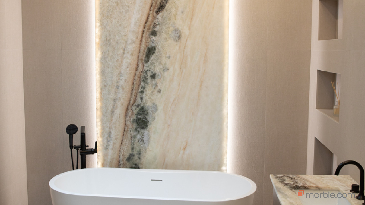 Airis Luxurious Bathroom with Medusa Quartzite | Marble.com