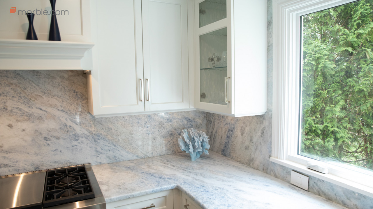 Ardella Cristallo Azul Quartzite Kitchen | Marble.com