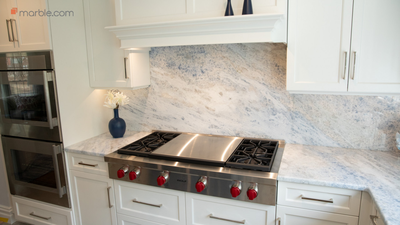 Ardella Cristallo Azul Quartzite Kitchen | Marble.com