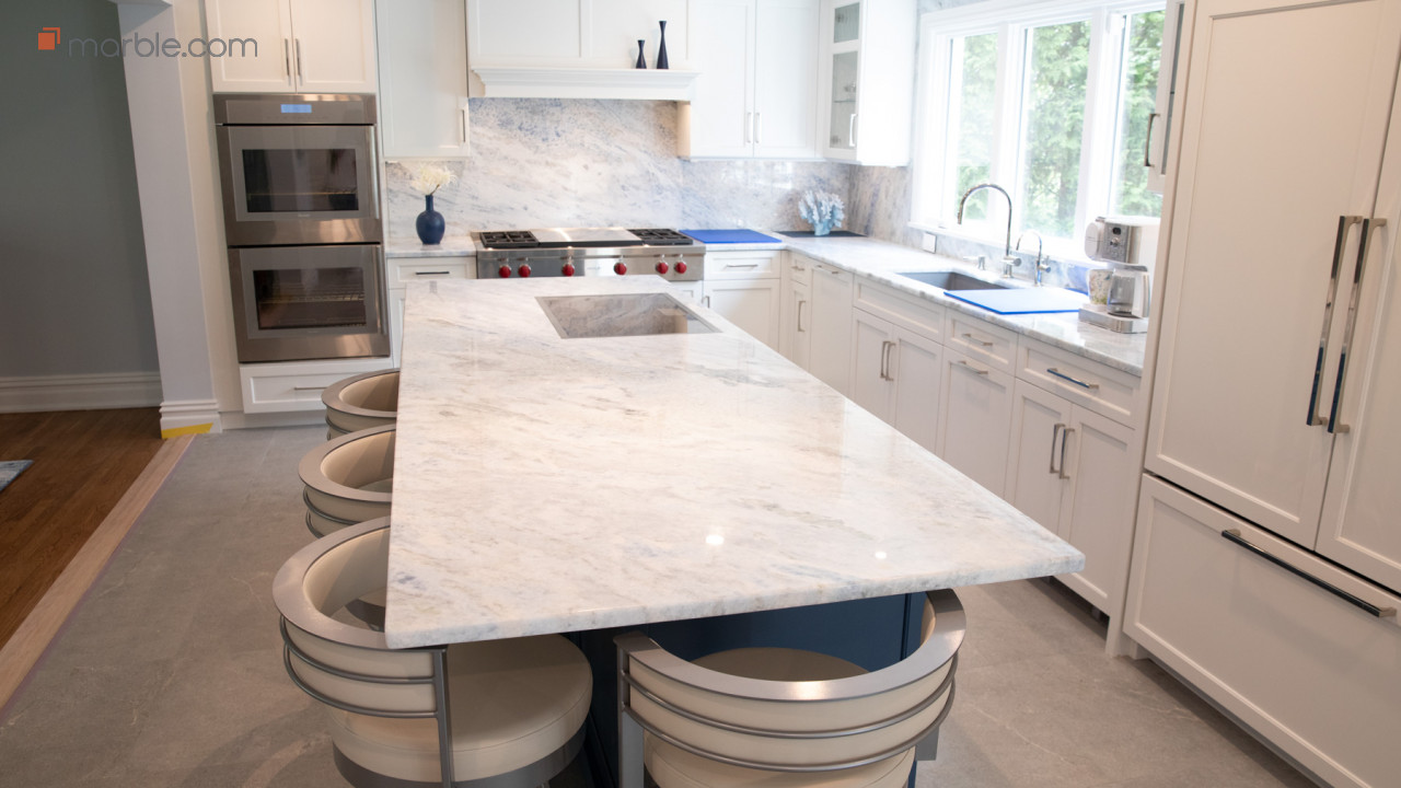 Ardella Cristallo Azul Quartzite Kitchen | Marble.com