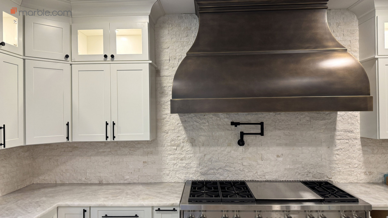 Aurora Cristallo Extra Quartzite Kitchen | Marble.com