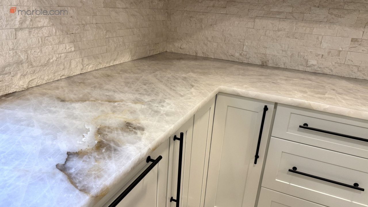 Aurora Cristallo Extra Quartzite Kitchen | Marble.com