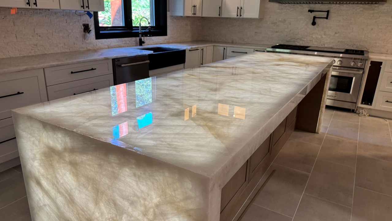 Aurora Cristallo Extra Quartzite Kitchen | Marble.com