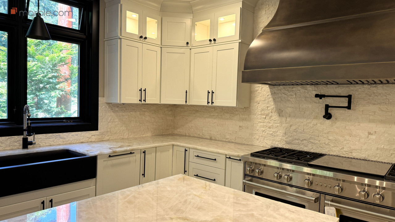 Aurora Cristallo Extra Quartzite Kitchen | Marble.com
