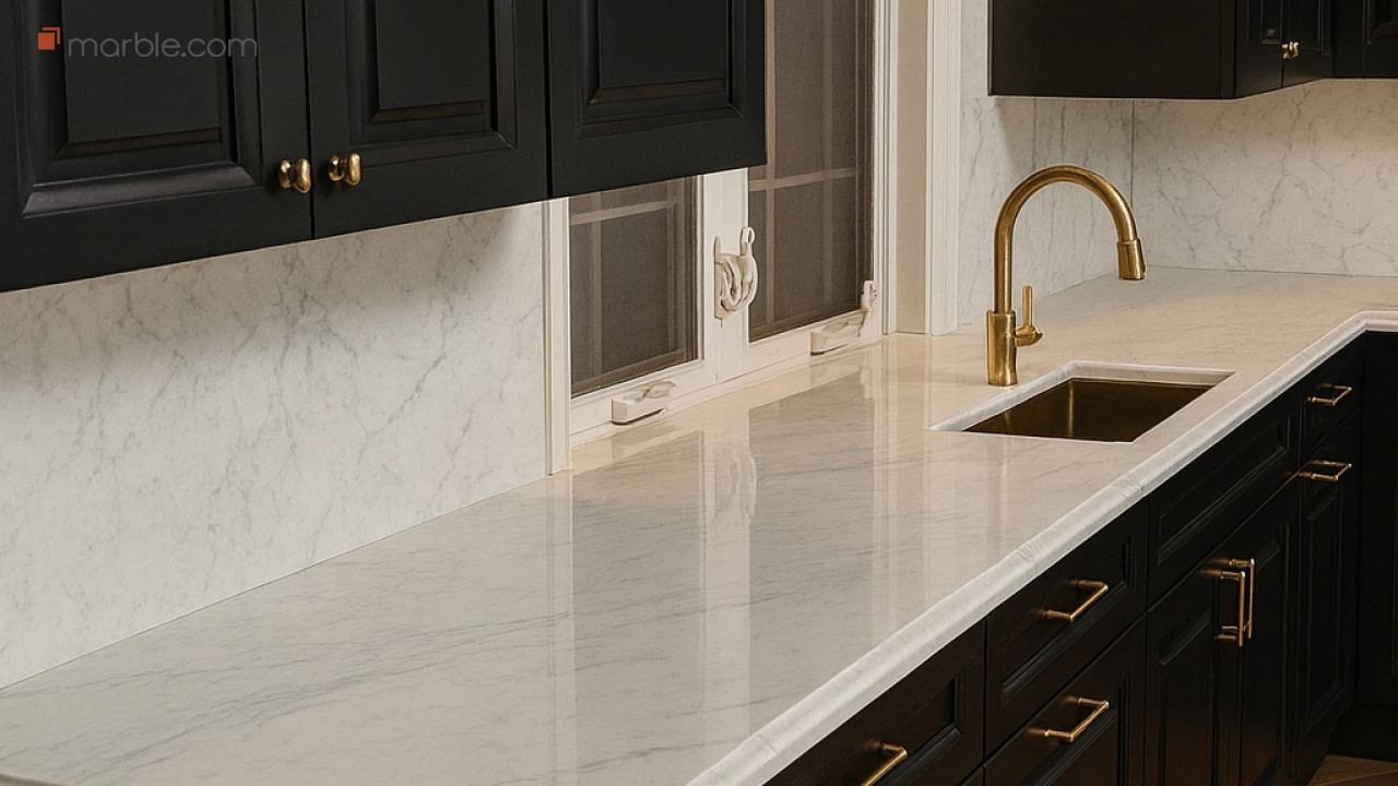 Golden Elegance Kitchen – Calacatta Gold Marble