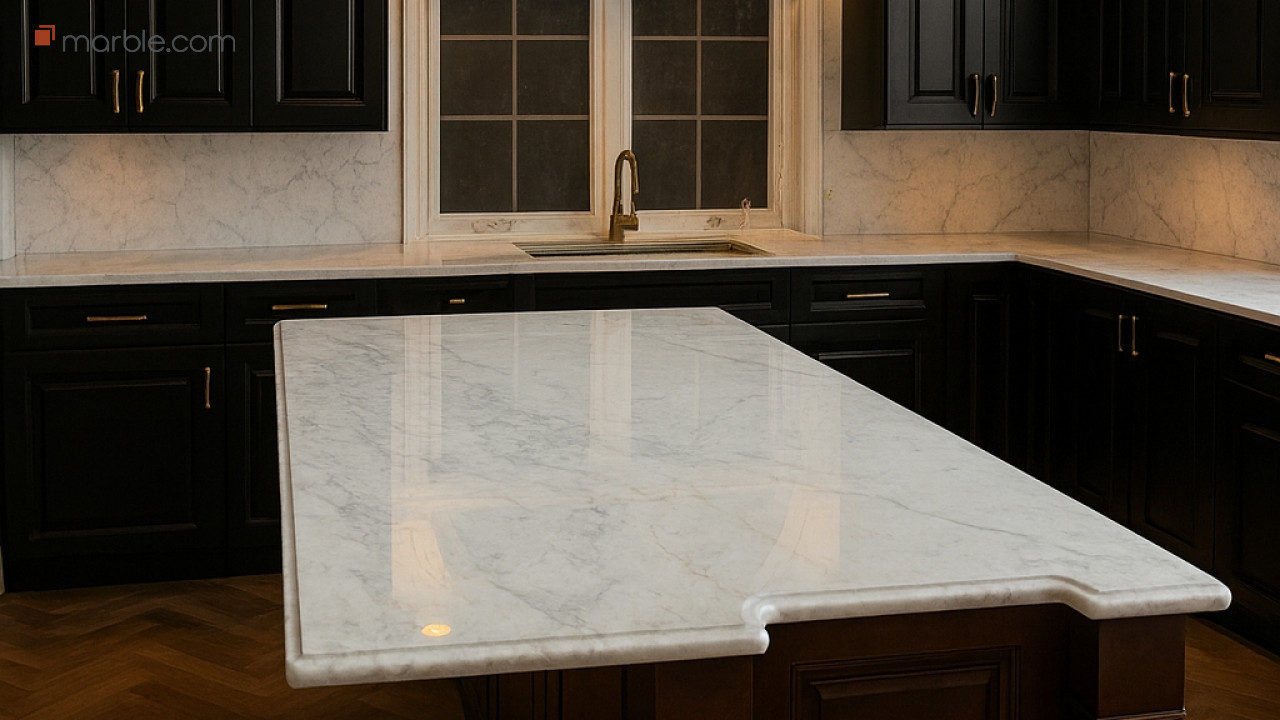 Golden Elegance Kitchen – Calacatta Gold Marble