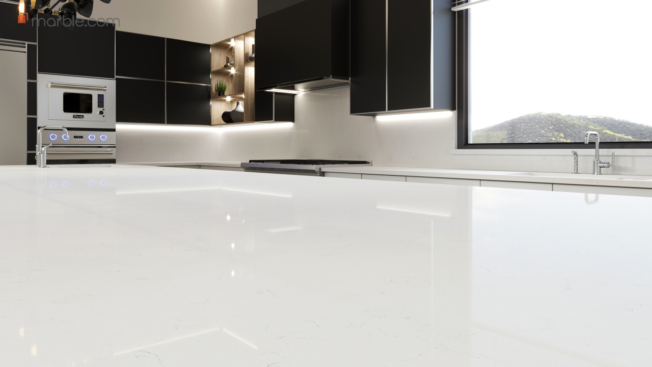 Carrara Quartz Kitchen Countertop | Marble.com
