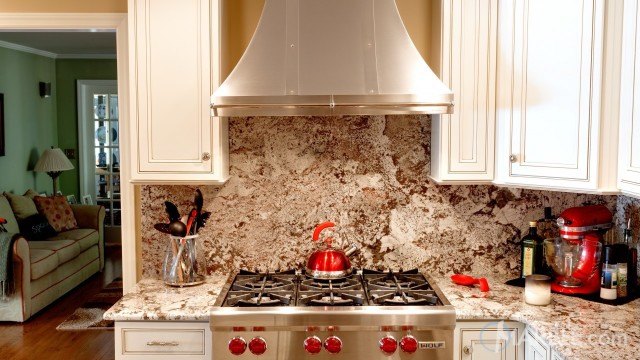 Bianco Antico Kitchen Countertops with a Two Tier Island